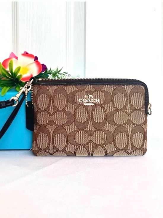 Coach Handbags - #68 COACH ~ Signature Brown and Cream w/Black Leather Wristlet Strap and Hangtag